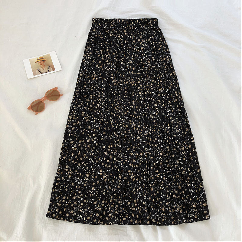 Fashionable Sweet All-match Floral Embossed High Waist Slim Mid-length A-line Skirt