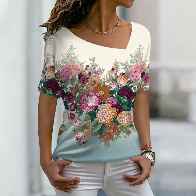 Women's Fashion Asymmetric V-neck T-shirt