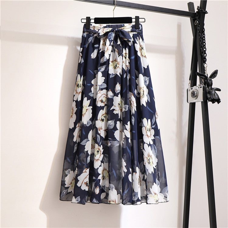 Printed Chiffon Large Skirt Mid-length Floral Bohemian