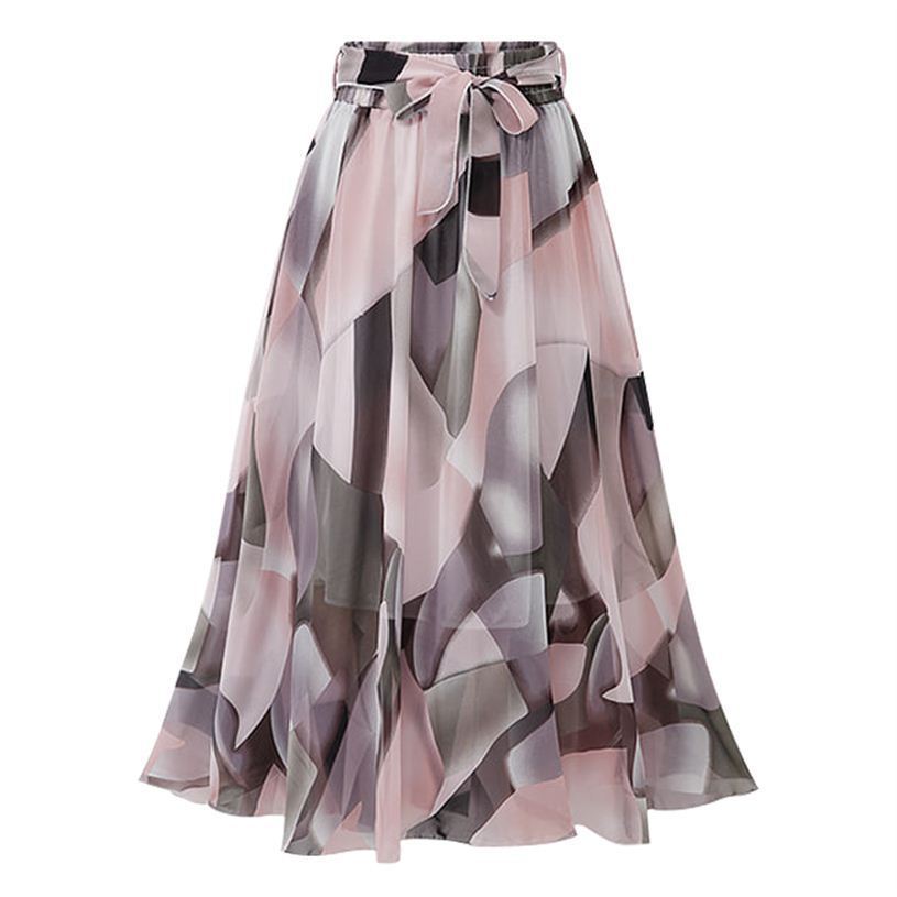 Printed Chiffon Large Skirt Mid-length Floral Bohemian