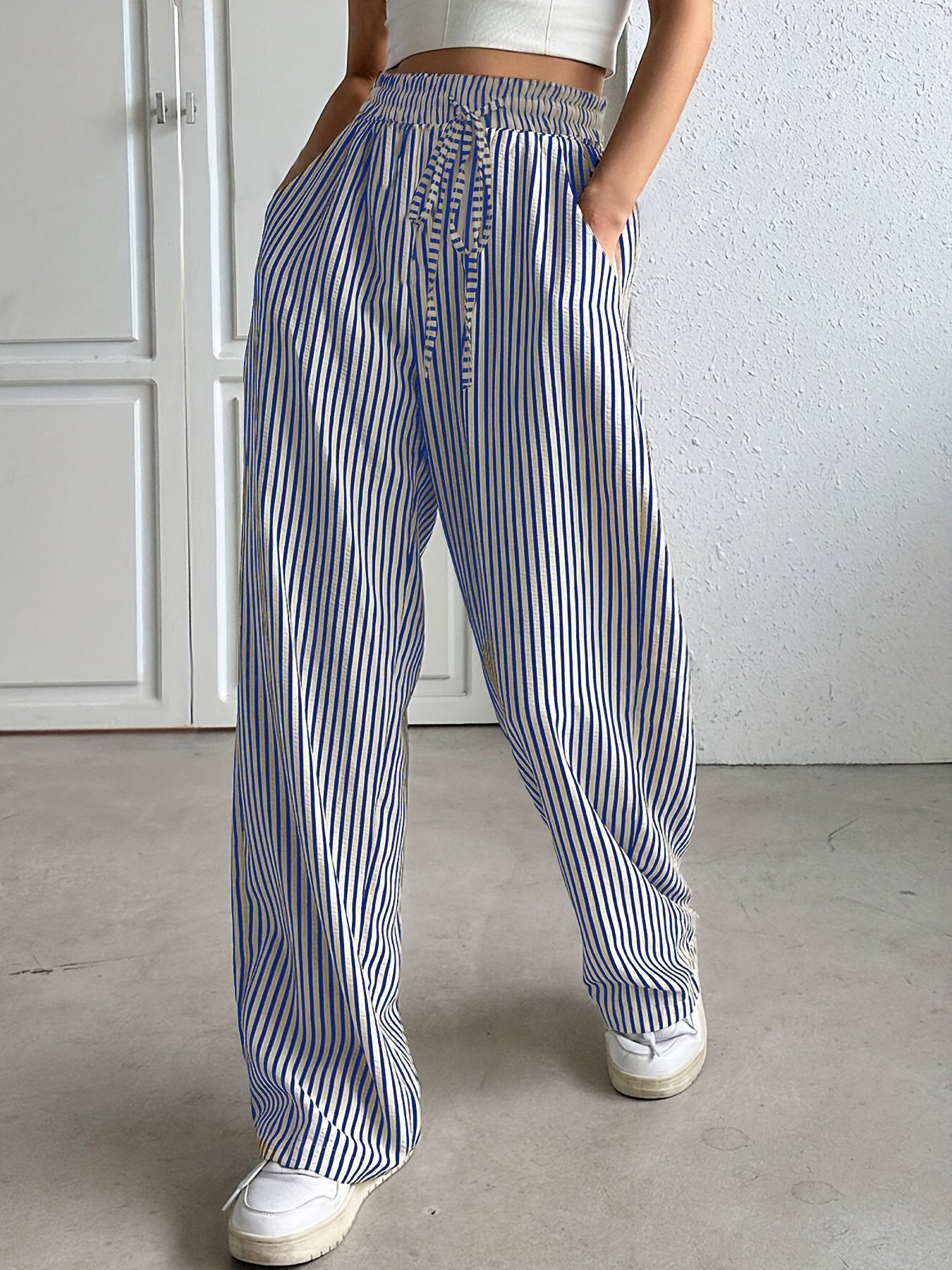 Women's Clothing Striped Casual Trousers Straight-leg Pants