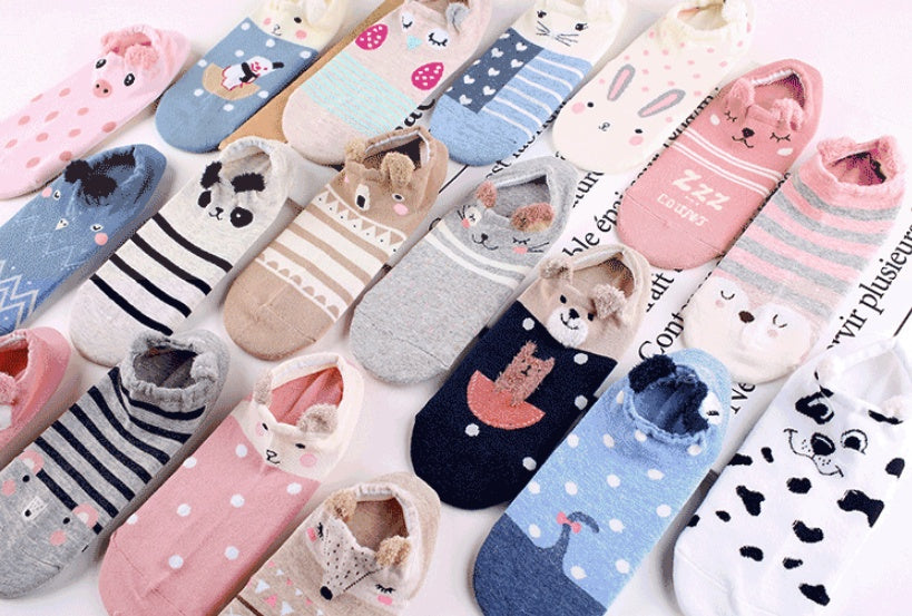 Cute Animals Cotton Short Socks Creative Cartoon Pure Socks Casual Funny Socks Spring Summer Fox Socks