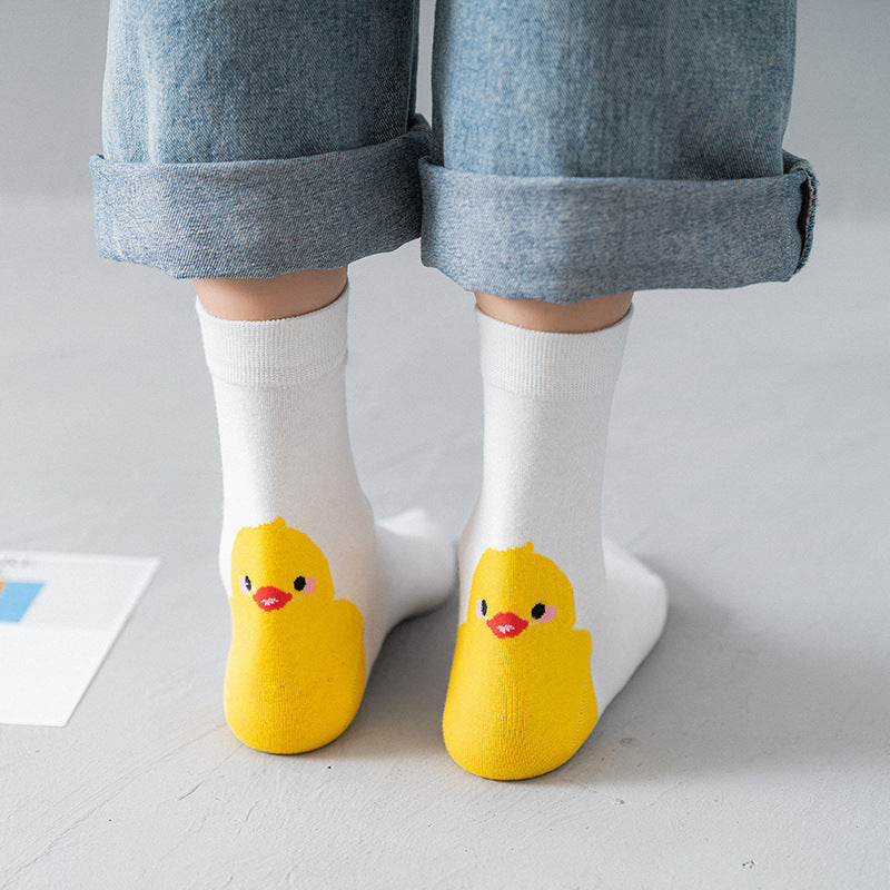 Cute little yellow chicken in tube socks