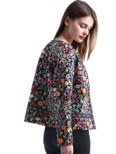 Floral round neck coat baseball uniform tops women