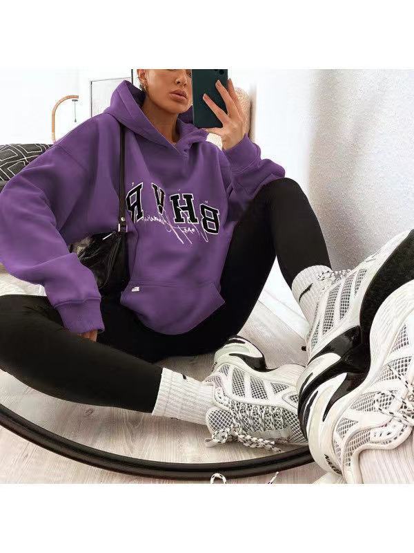 Ladies Letter Print Warm Long Sleeve Sweatshirt