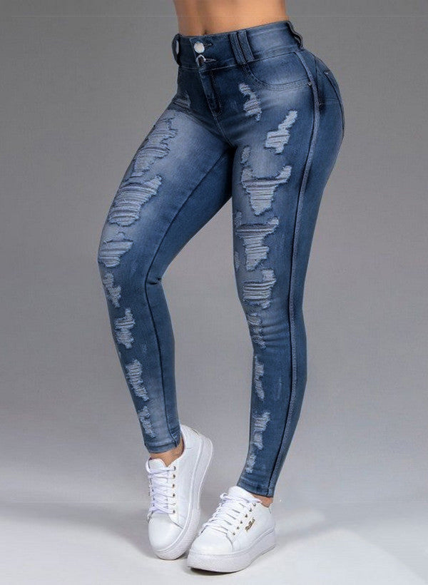 Hot Sale Ladies Jeans Ripped Holes Show Thin Stretch Jeans Trousers Women Trousers