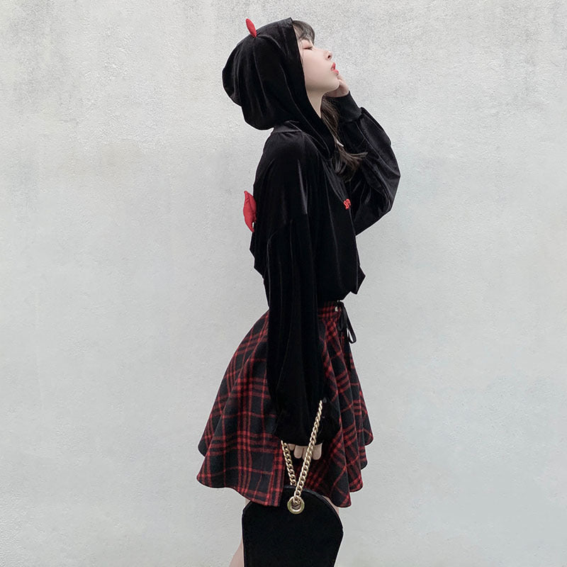 Spring, Autumn And Winter Wide-Waisted Red Plaid Girl Dark Black Skirt Female Woolen High-Waisted Tutu Skirt Ins Wild Tide