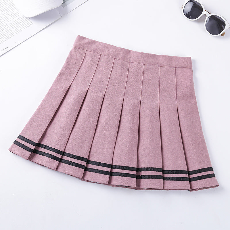 Half-Length Striped Elastic Waist Short Skirt Navy Style