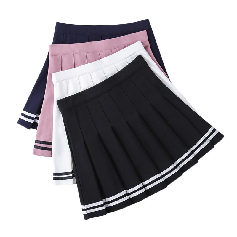 Half-Length Striped Elastic Waist Short Skirt Navy Style