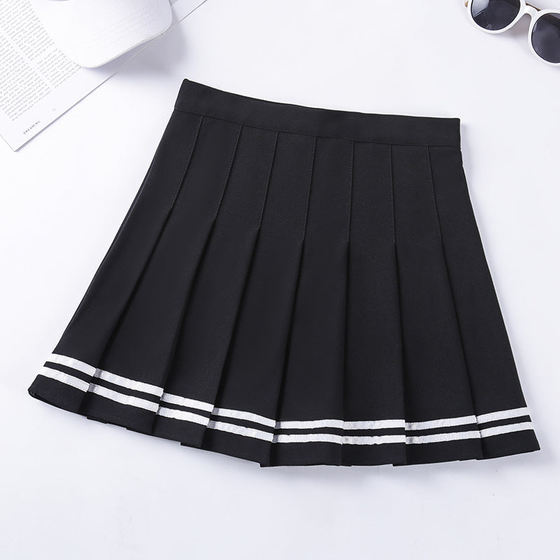 Half-Length Striped Elastic Waist Short Skirt Navy Style