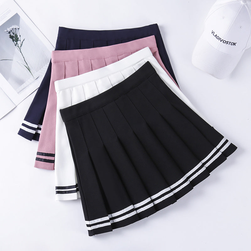 Half-Length Striped Elastic Waist Short Skirt Navy Style