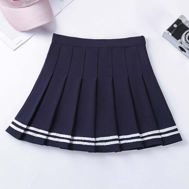 Half-Length Striped Elastic Waist Short Skirt Navy Style