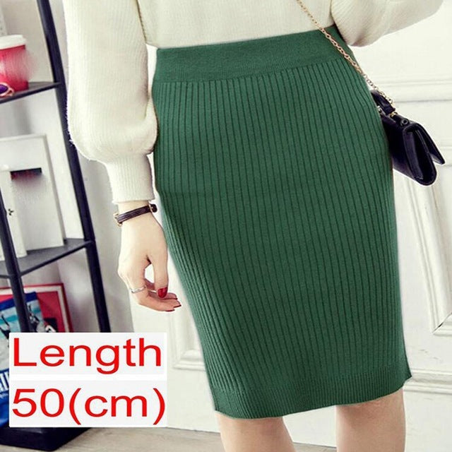 Women Office Skirt Spring Warm Knitted Pencil Skirts Ladies