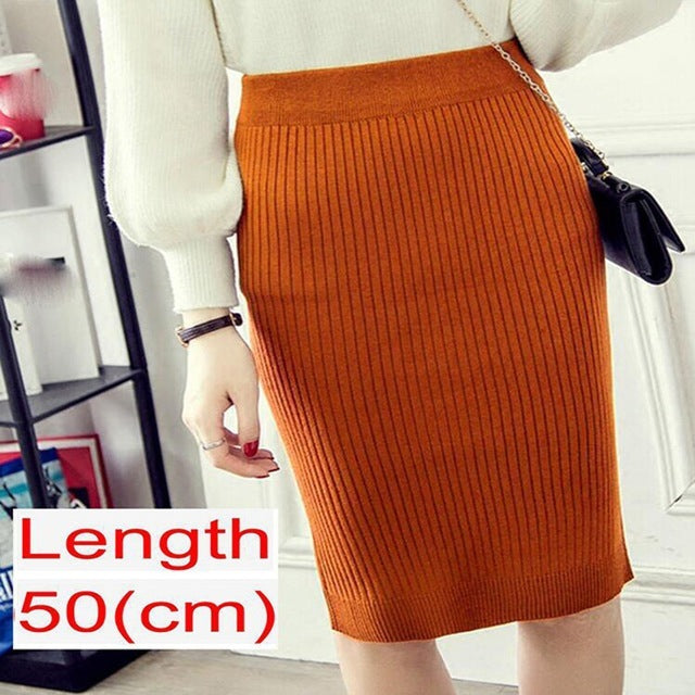 Women Office Skirt Spring Warm Knitted Pencil Skirts Ladies