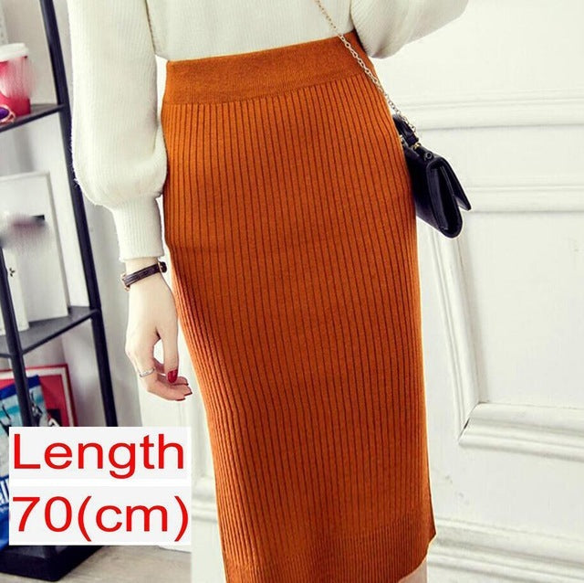 Women Office Skirt Spring Warm Knitted Pencil Skirts Ladies