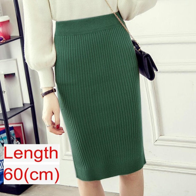 Women Office Skirt Spring Warm Knitted Pencil Skirts Ladies