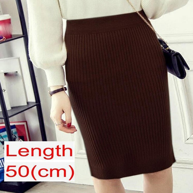 Women Office Skirt Spring Warm Knitted Pencil Skirts Ladies