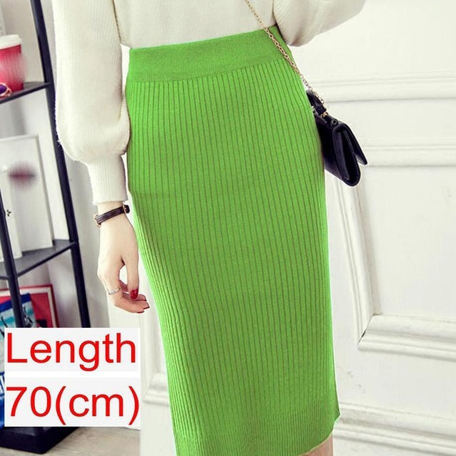 Women Office Skirt Spring Warm Knitted Pencil Skirts Ladies