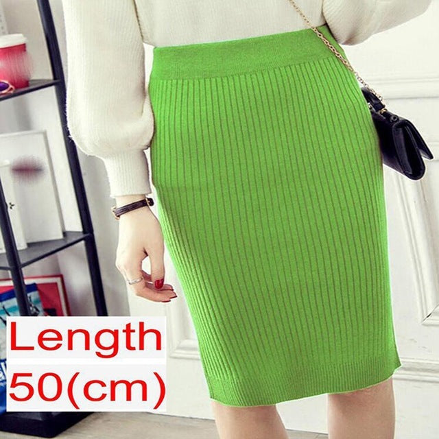 Women Office Skirt Spring Warm Knitted Pencil Skirts Ladies