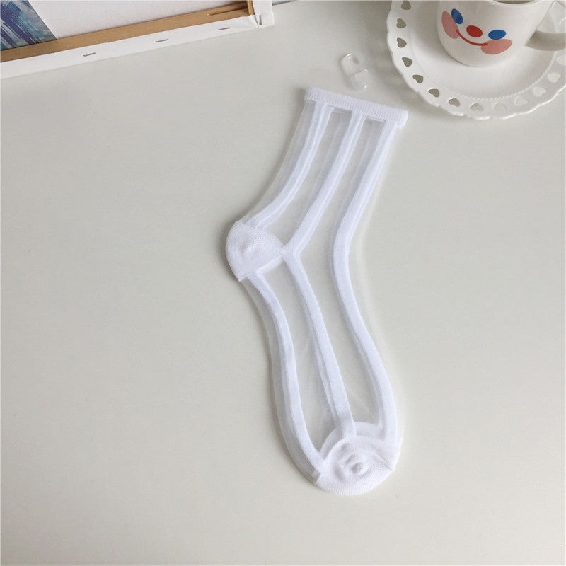 Transparent Glass Stockings Crystal Socks Polka Dot Check Striped Short Socks