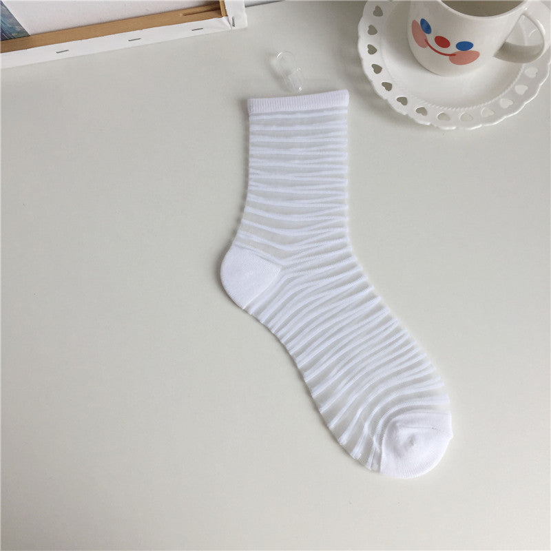 Transparent Glass Stockings Crystal Socks Polka Dot Check Striped Short Socks