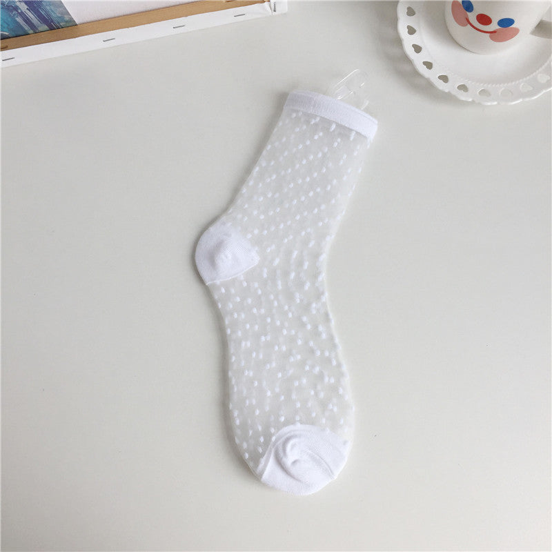 Transparent Glass Stockings Crystal Socks Polka Dot Check Striped Short Socks