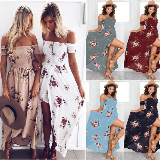 One-shoulder Tube Top Chiffon Printed Split Dress High Quality Spot