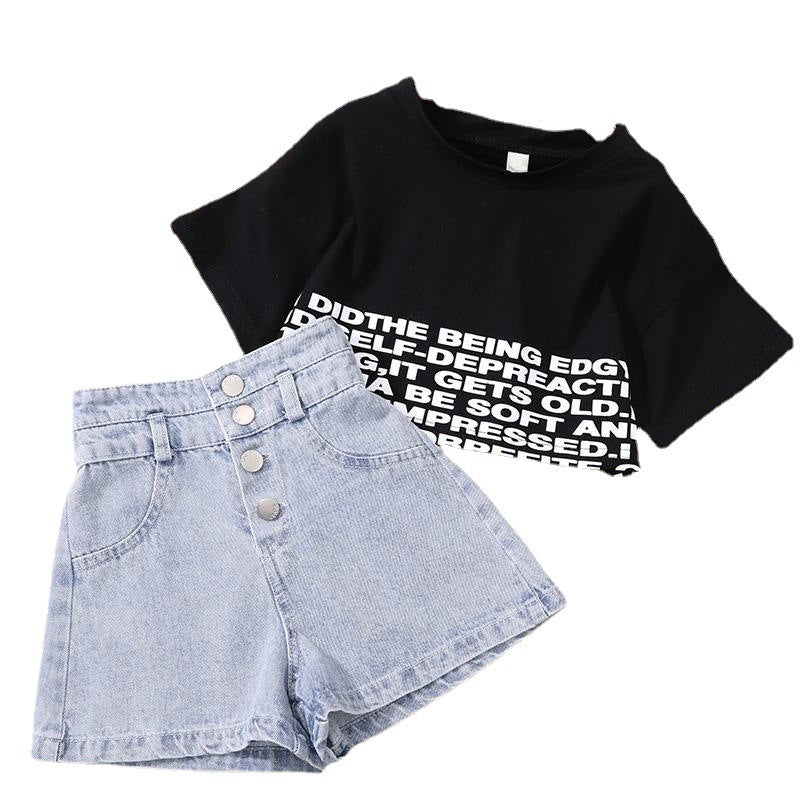 Two-piece Fashionable Jeans Crop Top