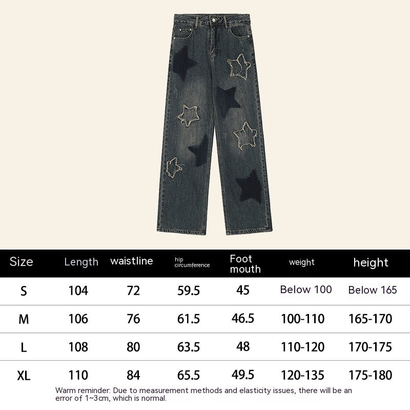 National Fashion XINGX Embroidery Washed Worn Jeans Men And Women Straight-leg Trousers