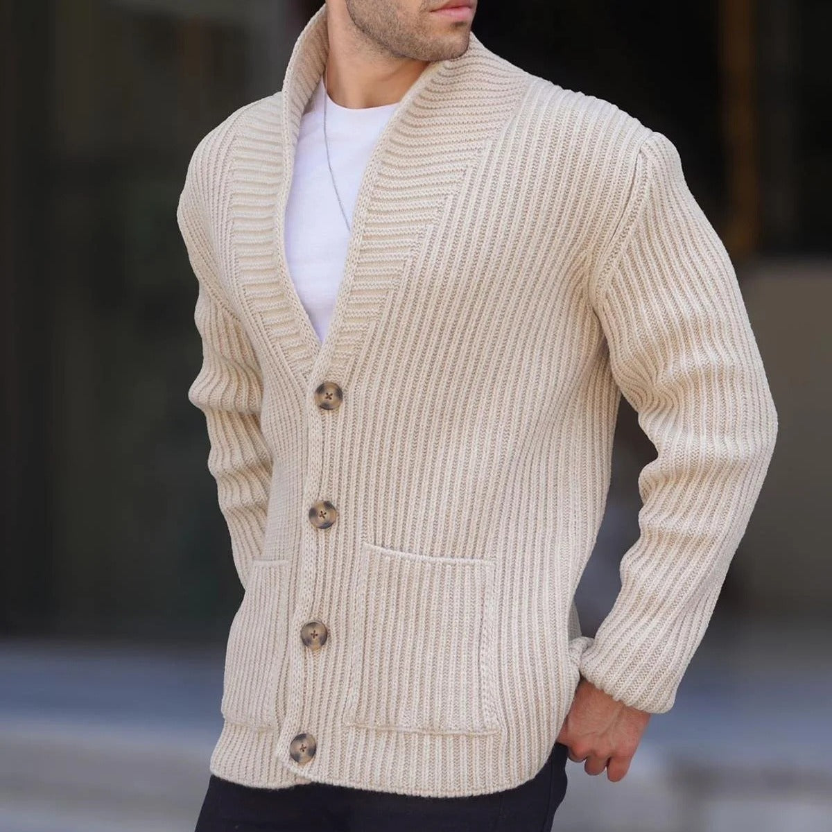 Single-breasted Long Sleeve Lapel Sweater Men's Clothing