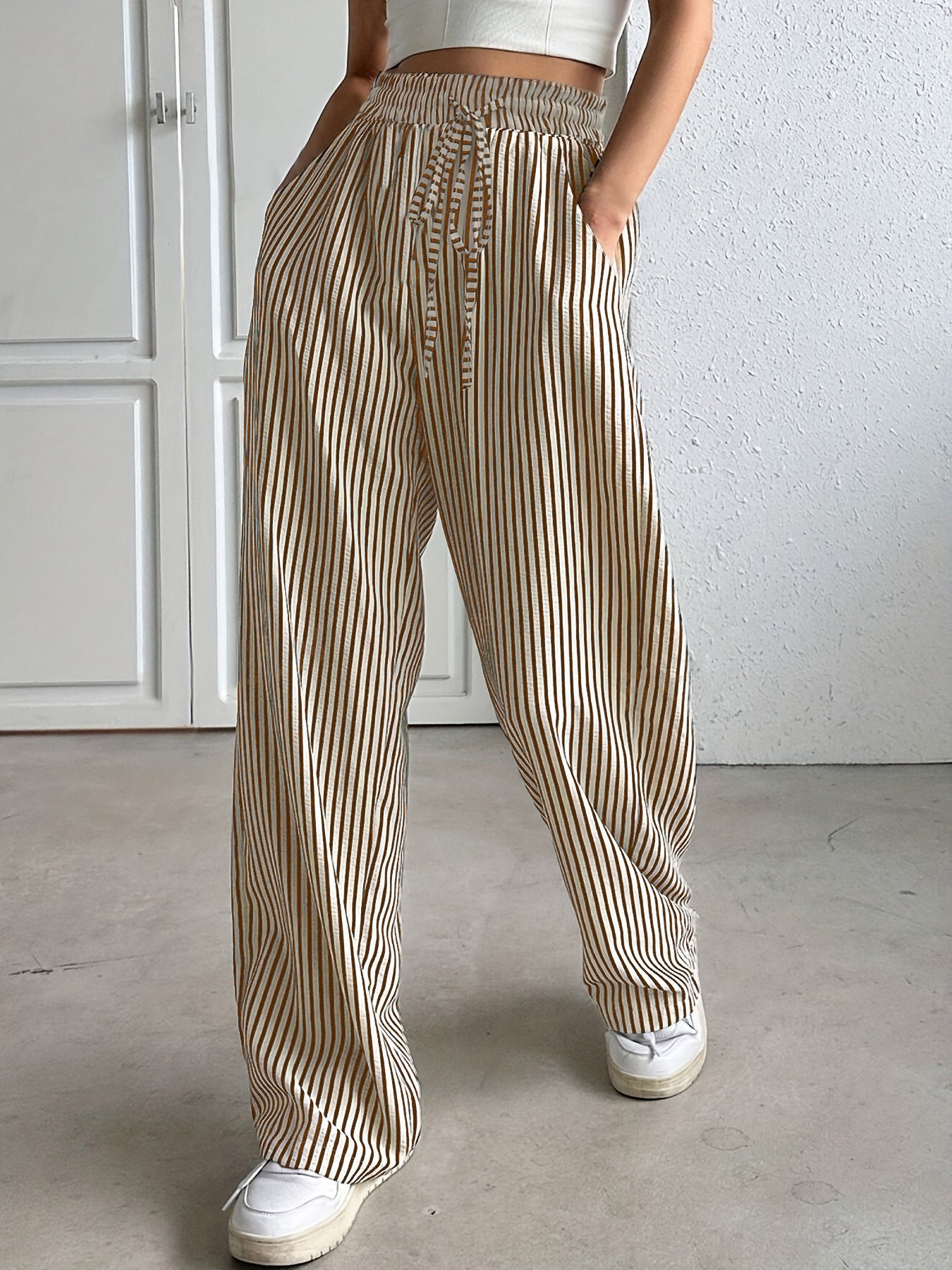 Women's Clothing Striped Casual Trousers Straight-leg Pants