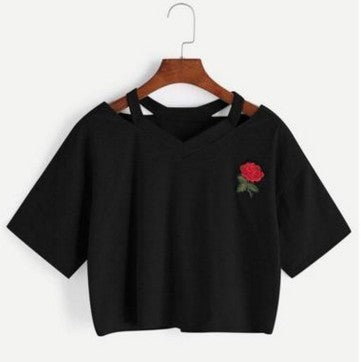 CROP TOP LA ROSE A MANCHES COURTES