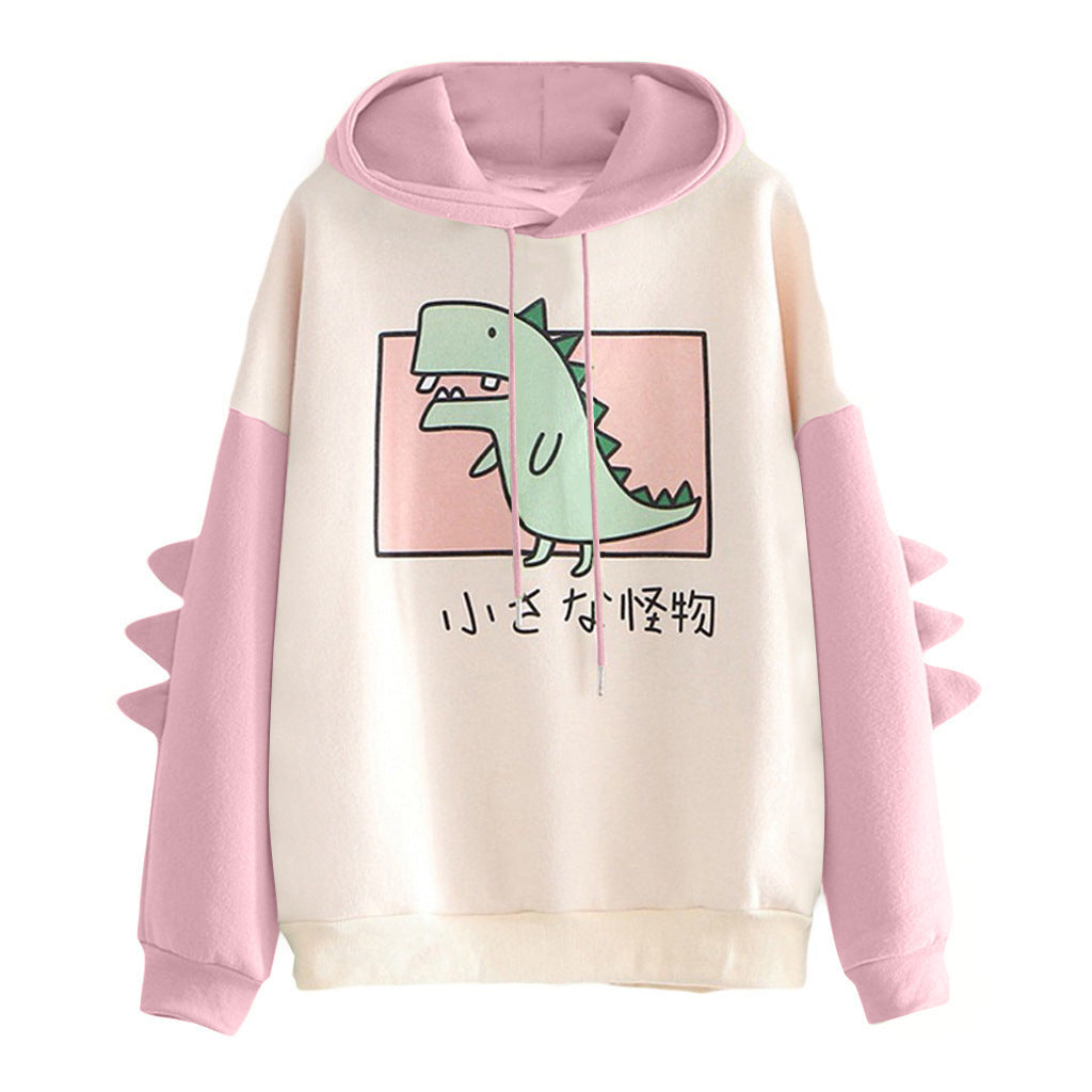 Cute Dinosaur Print Hoodie And Plush Sweatshirt