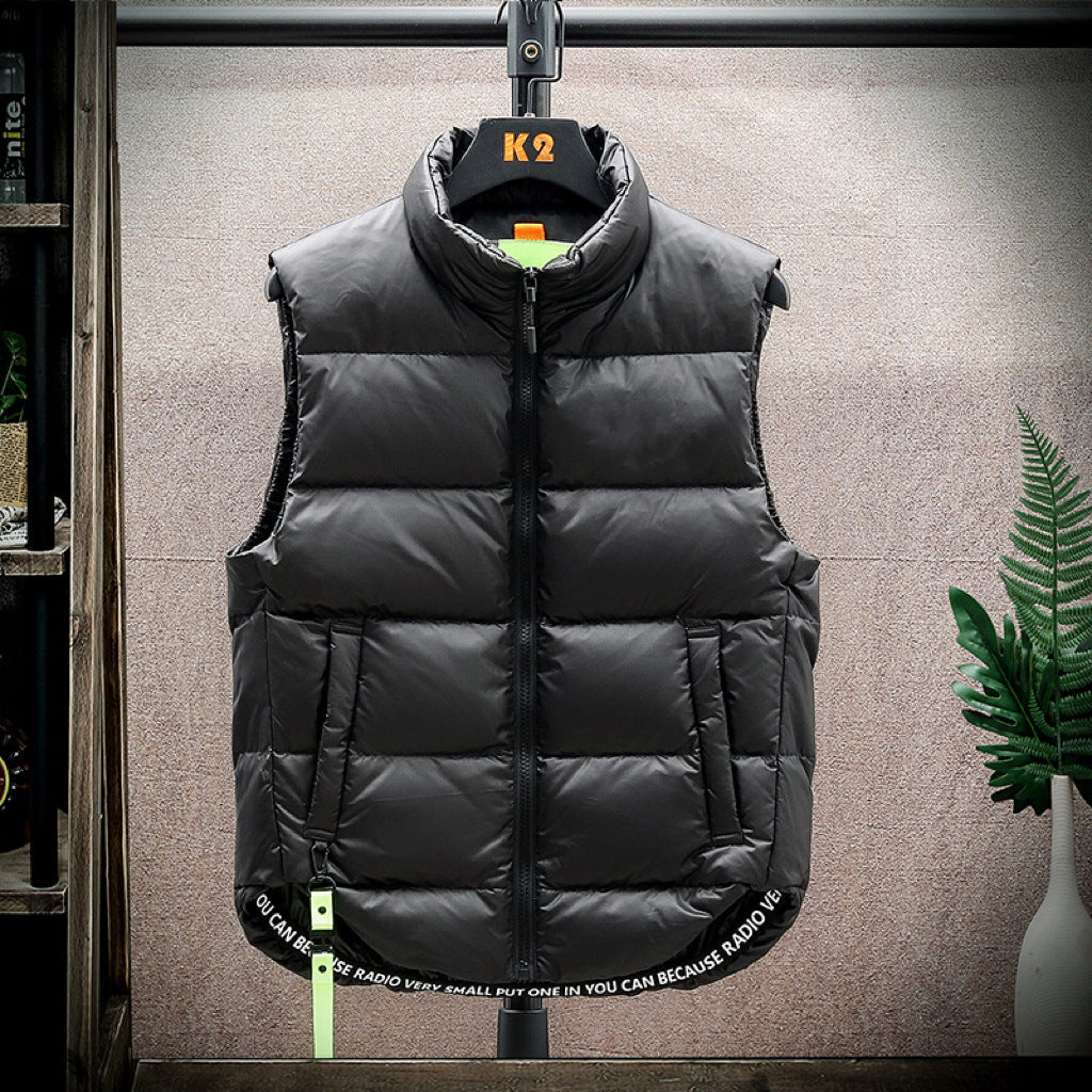 Men's Winter Down Vest Fashion All-match Stand-collar Sleeveless Jacket Solid Thickened Tank Outerwear Clothing