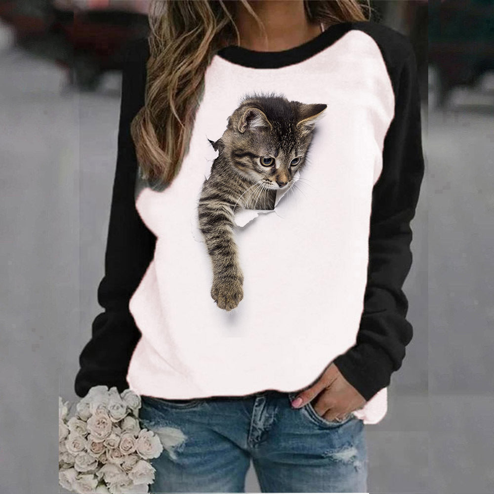 Animal Letter Printed Crew Neck Sweatshirt