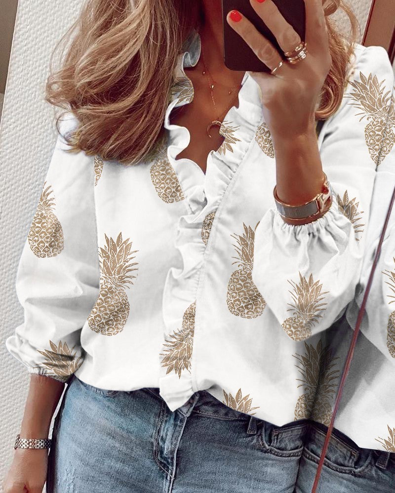 European and American new long-sleeved ruffled shirt