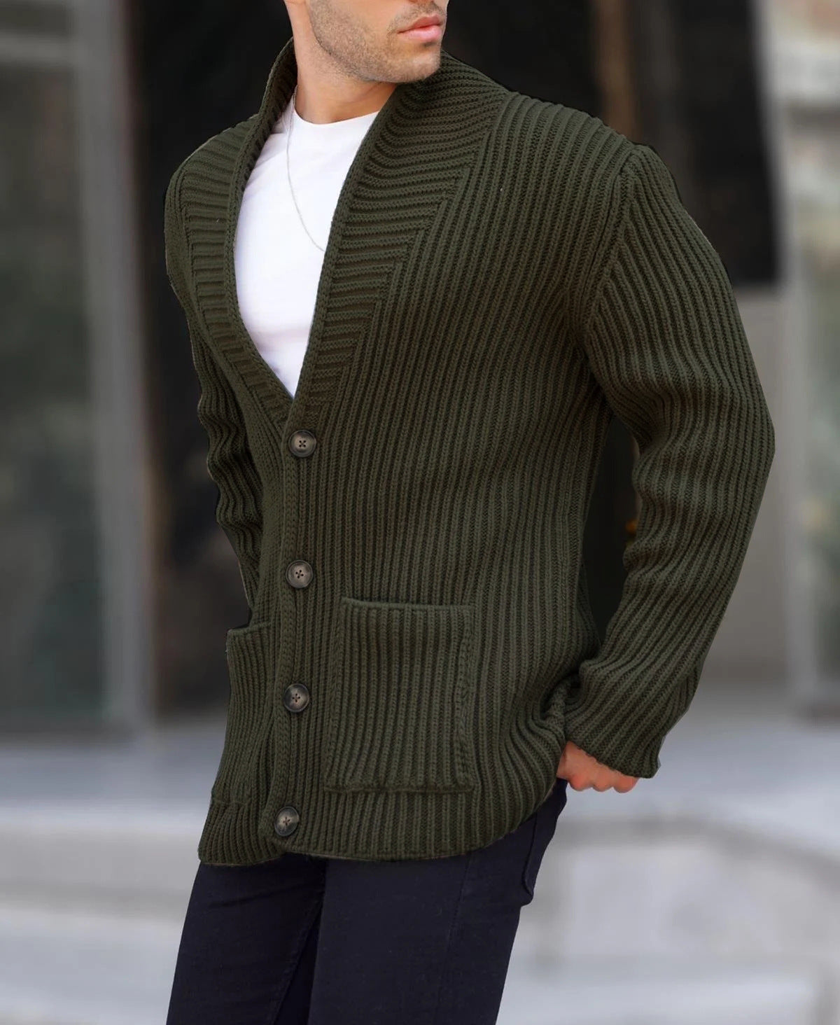 Single-breasted Long Sleeve Lapel Sweater Men's Clothing