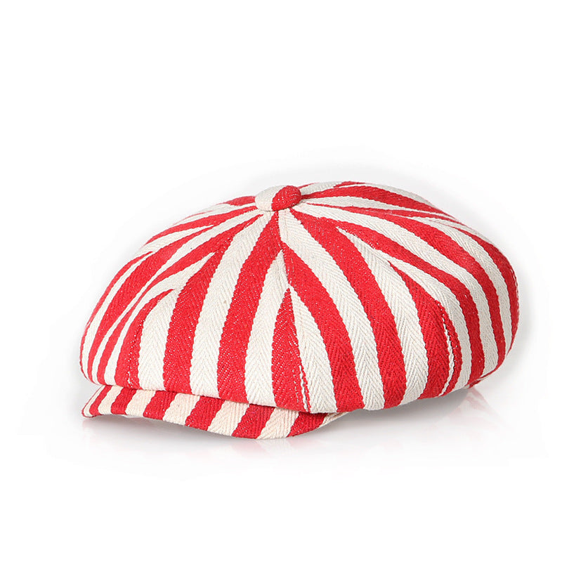 Retro Bold Stripes Fashion British Youth Octagonal Cap