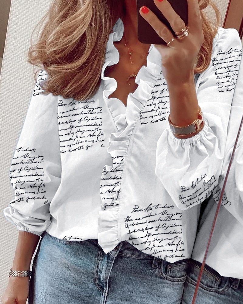 European and American new long-sleeved ruffled shirt