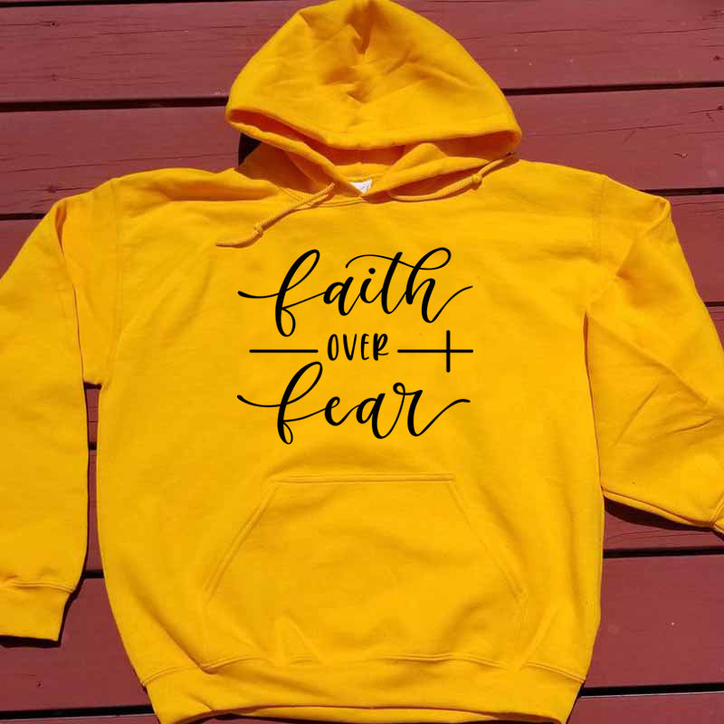 Faith Over Fear solid color hooded sweatshirt