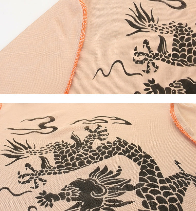 CHINESE DRAGON TURTLENECK MESH TOP