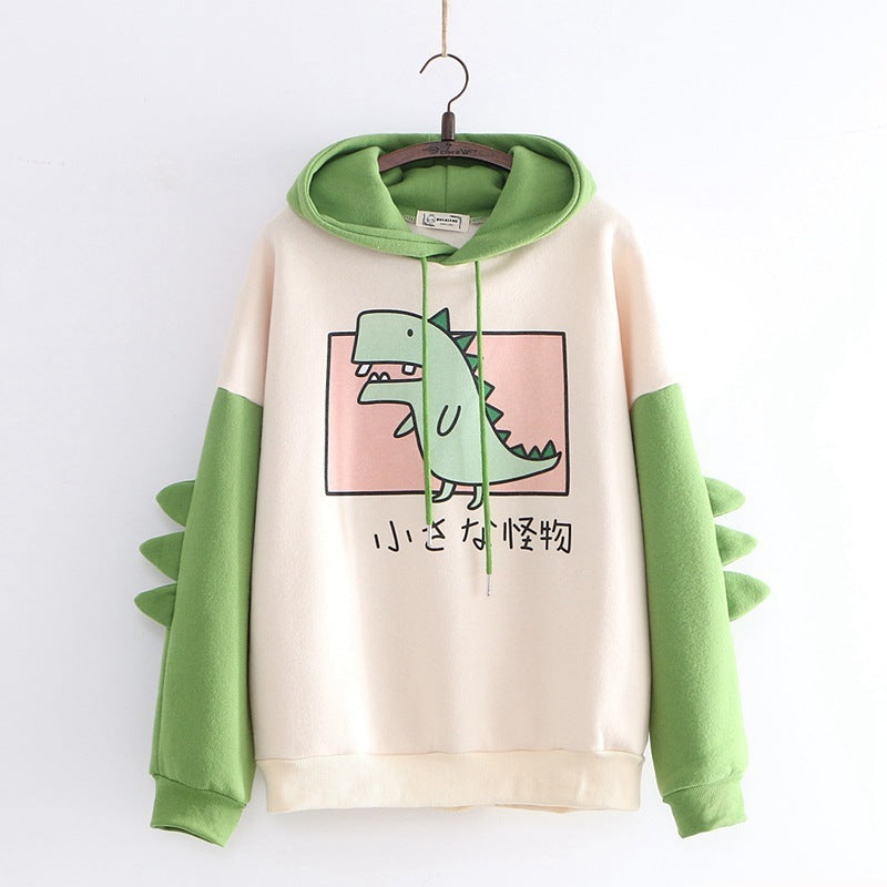 Cute Dinosaur Print Hoodie And Plush Sweatshirt