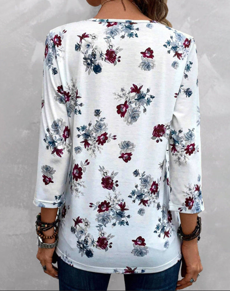 Casual Loose Spring Summer Women's Wear V-neck Printed Top For Women