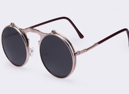 Retro flip cover polarizer men and women general sunglasses metal sunglasses