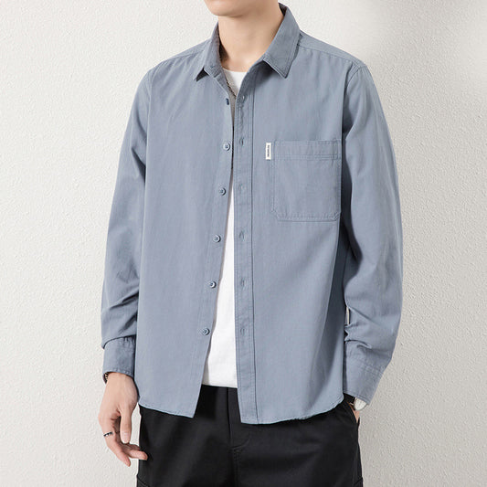 Solid Color Lapel Long Sleeve Shirt With Pockets Loose Casual Jacket Shirt Men's Tops Clothing