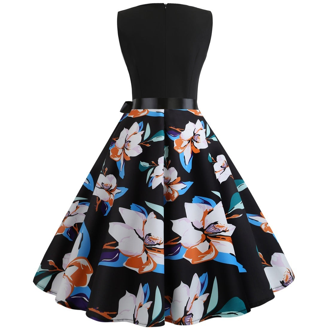 Women's Vest Stitching Large Swing Dress Digital Printing Ribbon