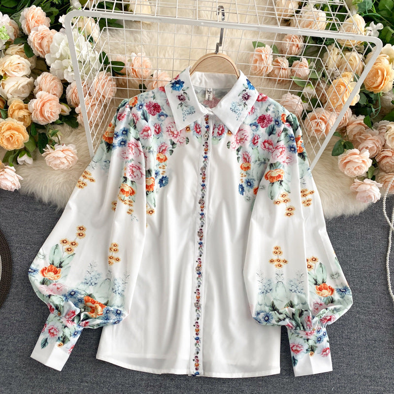 Women's Niche Print Lantern Sleeve Loose Temperament Shirt