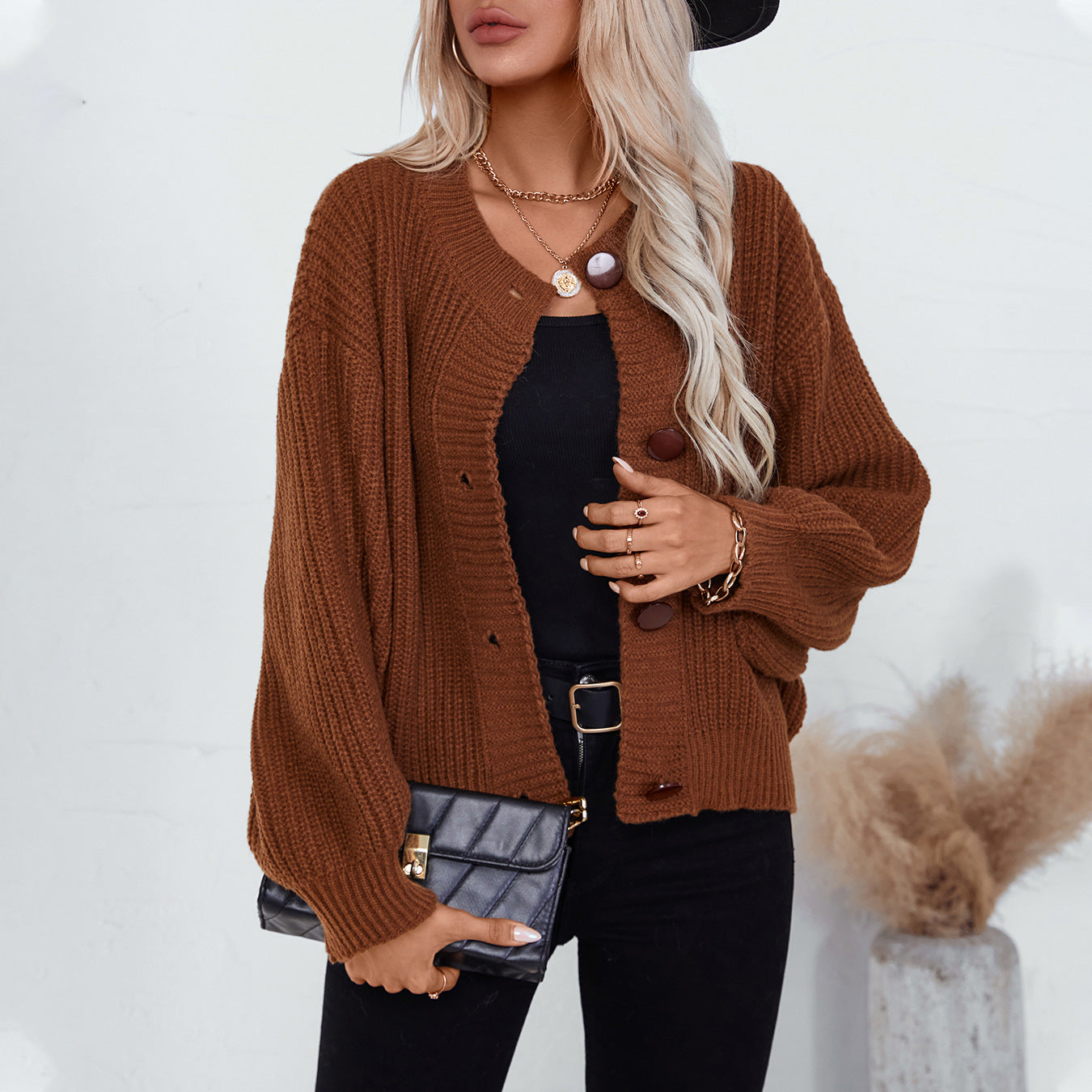 Single-breasted Knitted Women's Clothing Loose Long Sleeve Jacket