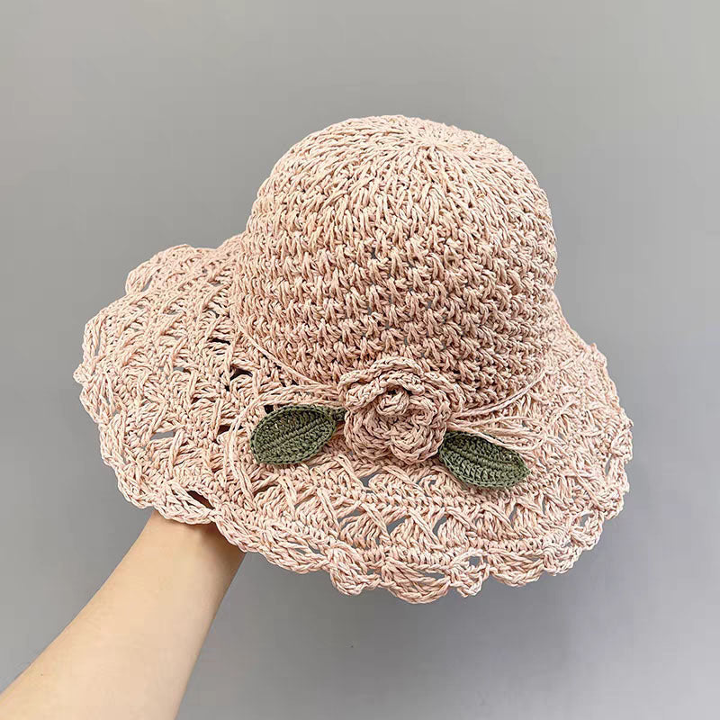 Hand-woven Summer Hat Straw Hat Female Sunshade Flower Foldable Sun Protection Sun Hat