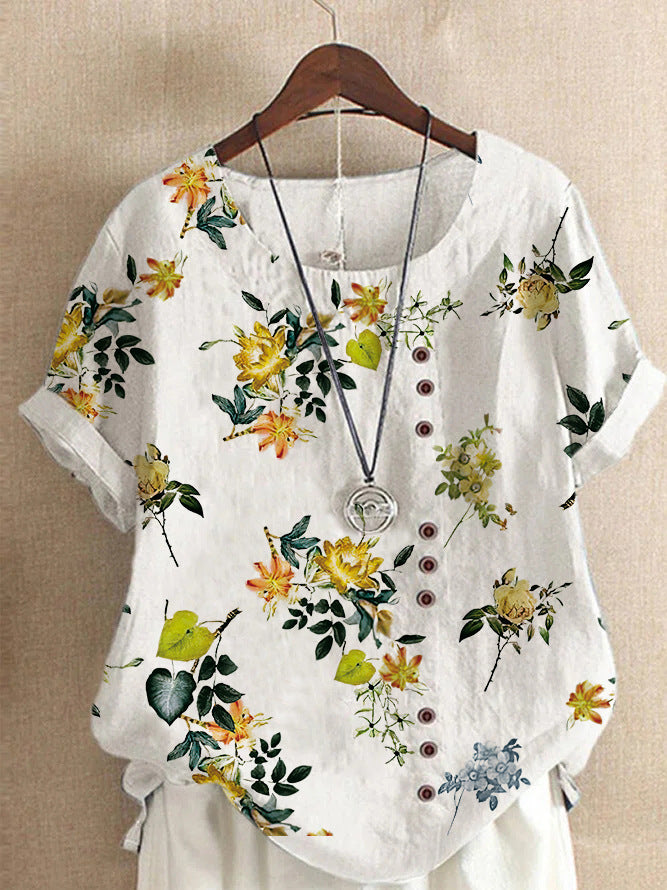 Retro Fashion Printed Loose Casual Short Sleeve T-Shirt Women